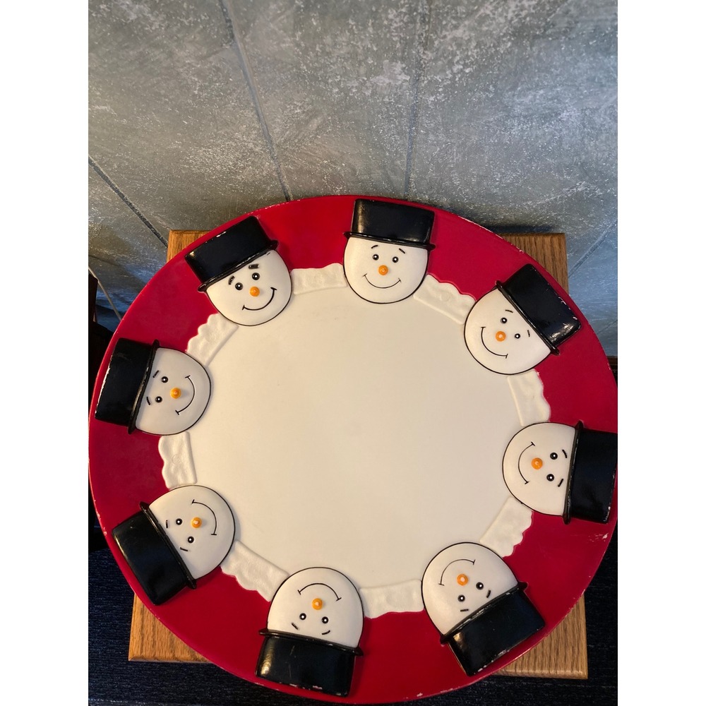 Easter Unlimited Snowman Holiday Serving Platter Red White Christmas Tray